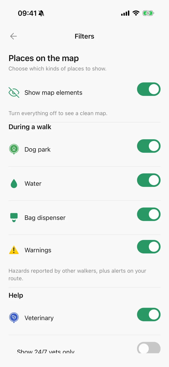 The Tailomi map filters, with every kind of place that can be shown